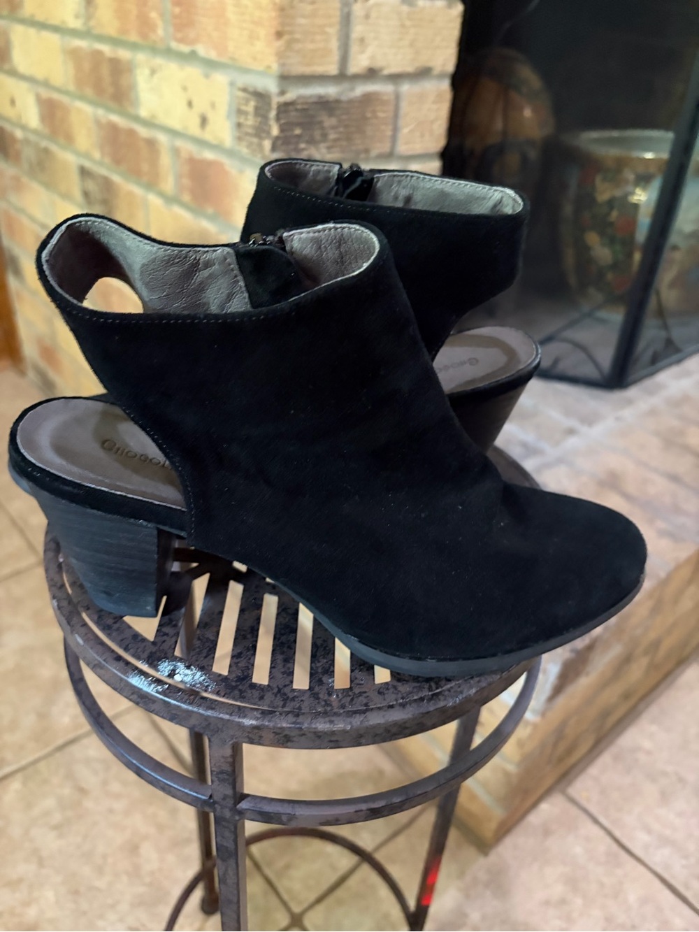 Chocolat Blu Black Suede Open-Back Heel Booties